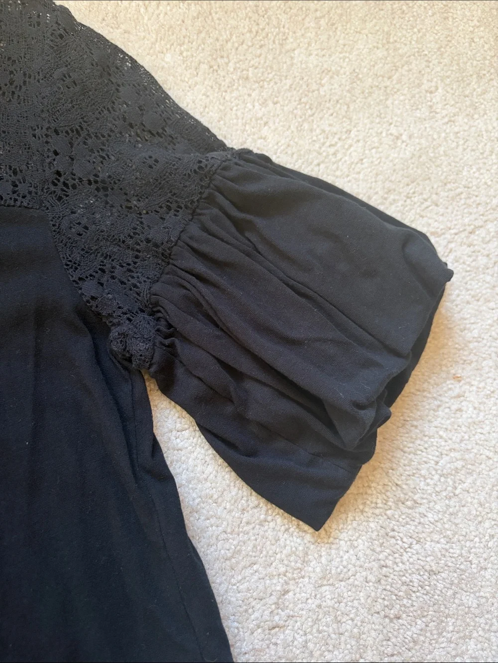 Banana Republic Black Lace Yoke Puff Sleeve Top